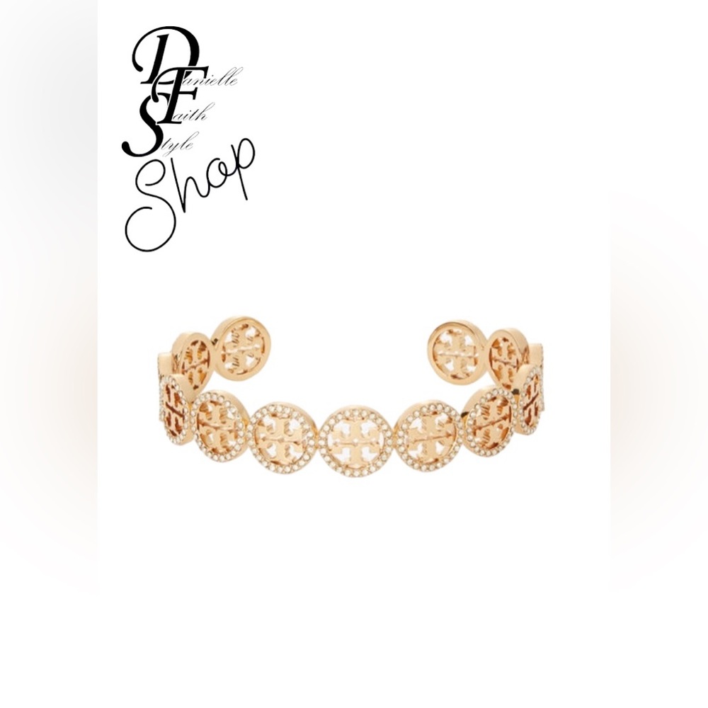 Tory Burch Gold Miller Pavé Cuff Bracelet with dustbag and giftbox